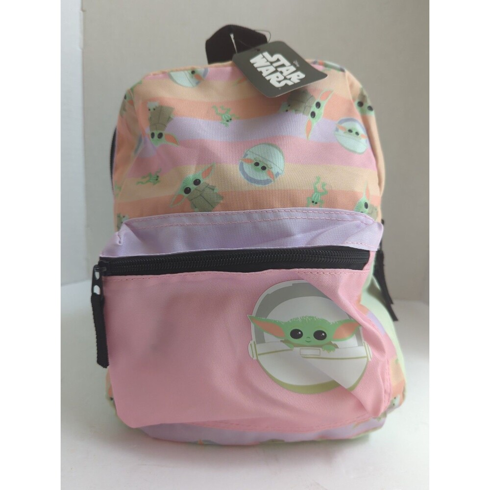 STAR WARS GROGU Pink Kids Backpack Cartoon Zip Casual Mandalorian Design. "NWT"
